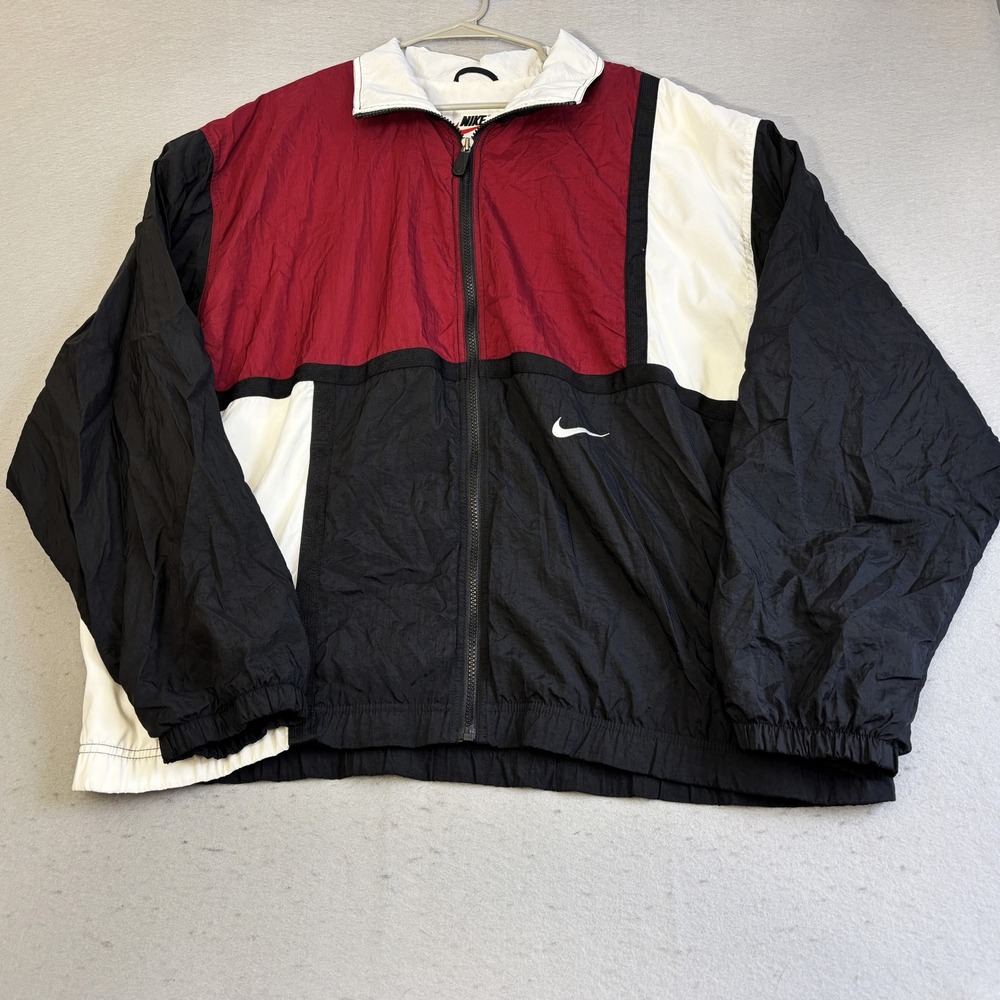 Vtg Nike Windbreaker Jacket Mens XXL Black Burgundy White Colorblock Zip 90s